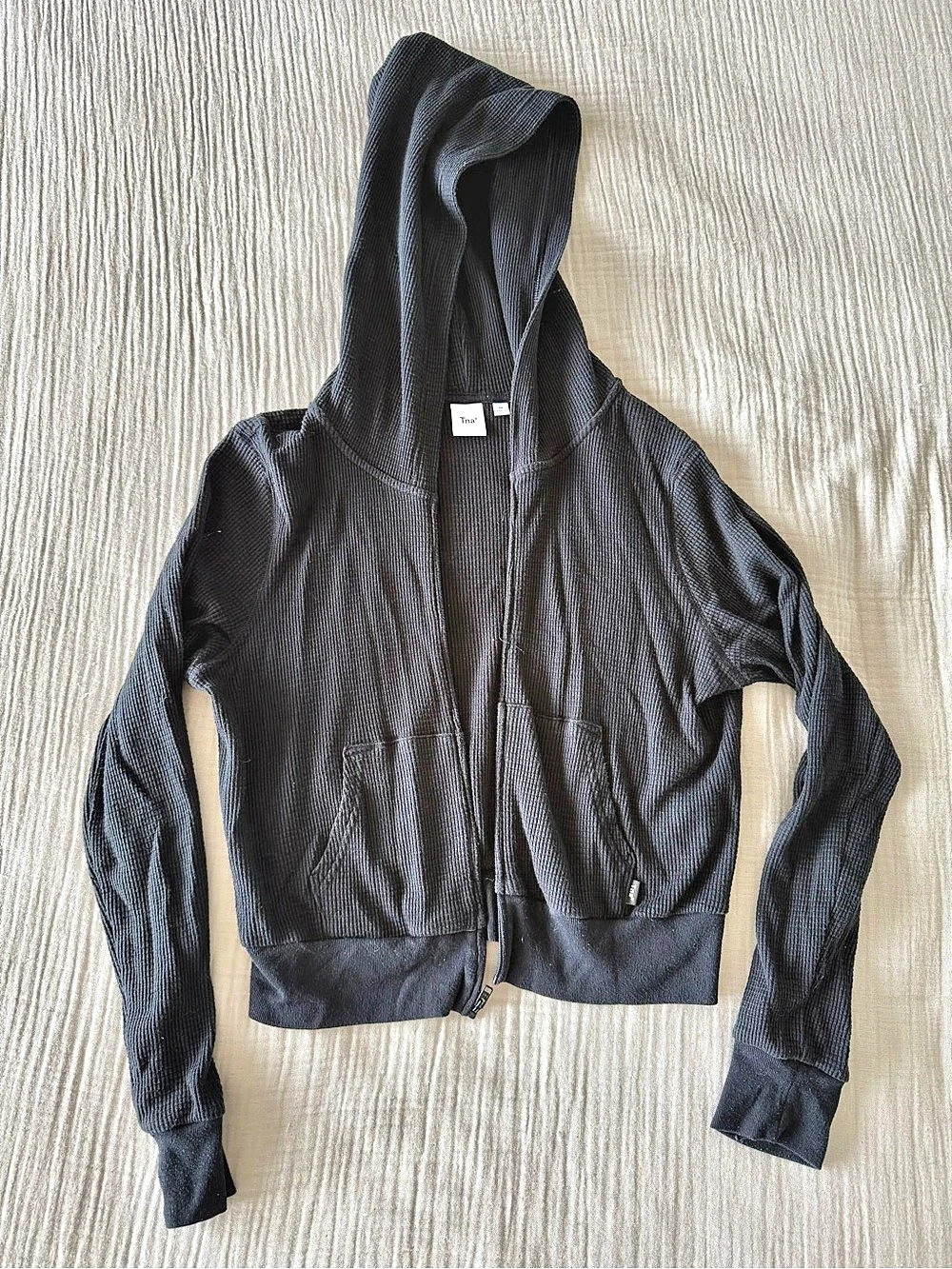 Tna Waffle Zip Hoodie Black Cropped Zip Hoodie